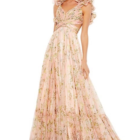 MAC DUGGAL Ruffled Floral Cut-Out Chiffon Gown 67803 - Picture 2 of 3